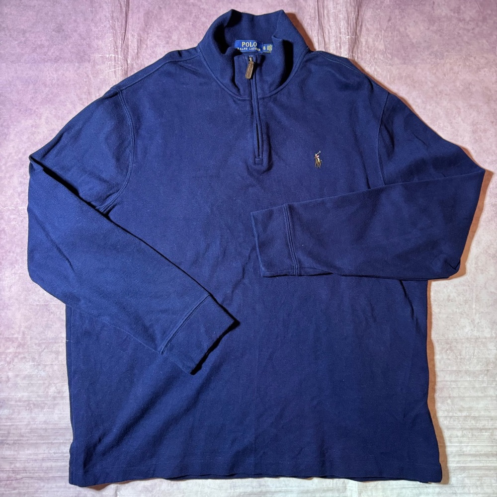 Polo Ralph Lauren Estate Rib 1/4 Zip Sweater Men’s XL Cotton Pullover Navy Blue